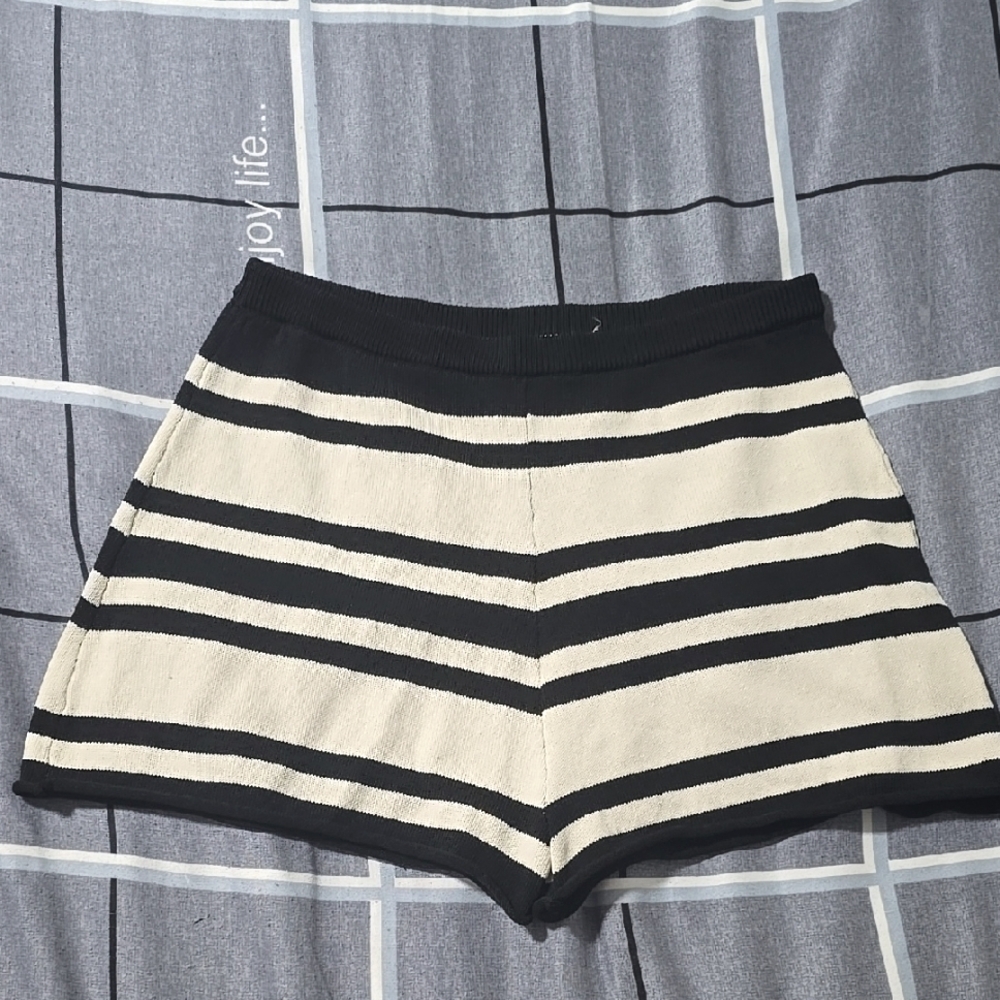 Striped Black and Cream Women's Shorts